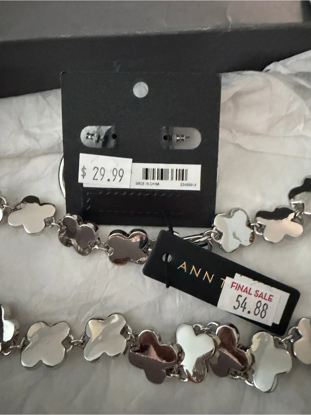 Ann Taylor Silver Floral Necklace and Hoop Earring Set - Picture 2 of 4